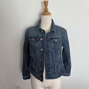 Talbots Women Jean Jacket Size Small Petite Blue Denim Cotton Stretch Button Up